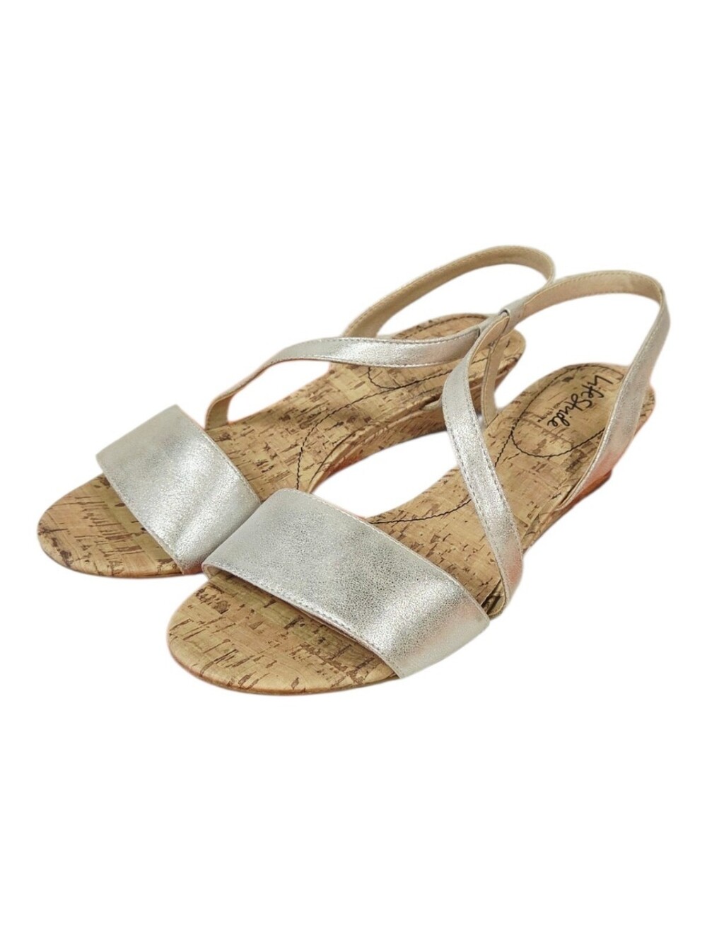 Life Stride Metallic Silver Cork-Textured Slingback Sandals 11